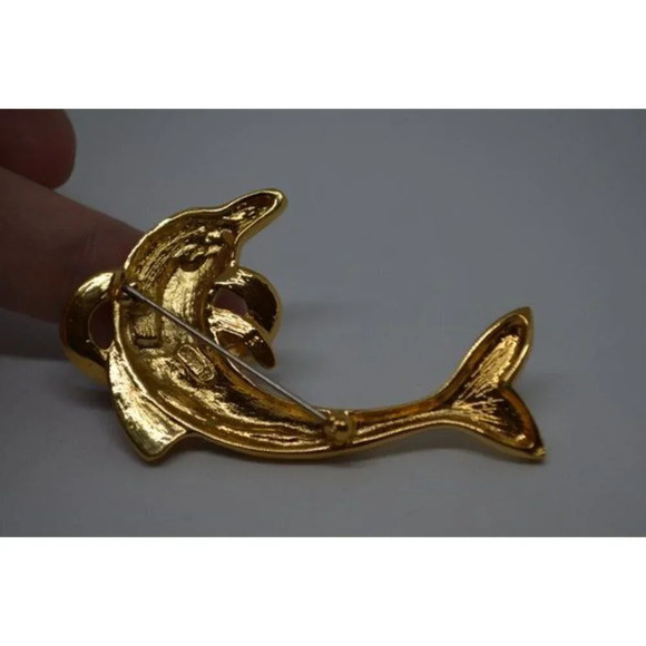 Vintage Butler  Dolphin with Hoop Costume Jewelry Brooch - Picture 4 of 8